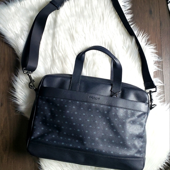 ππ Coach Two-Tone Blue Leather Laptop Bag Briefcase with Adjustable Strap EUC - Picture 3 of 8